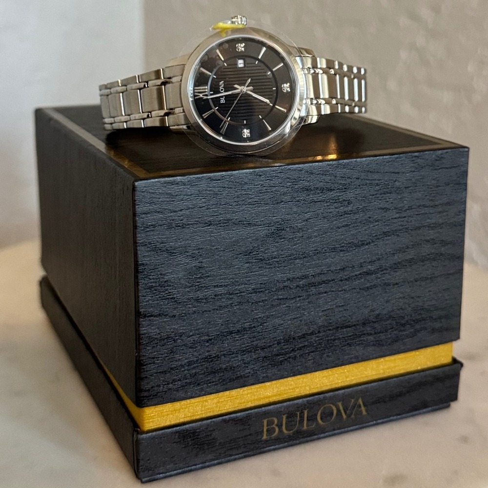Bulova Women's Classic Stainless Steel Black Diamond Accent Women's Watch, NWT - Picture 10 of 17